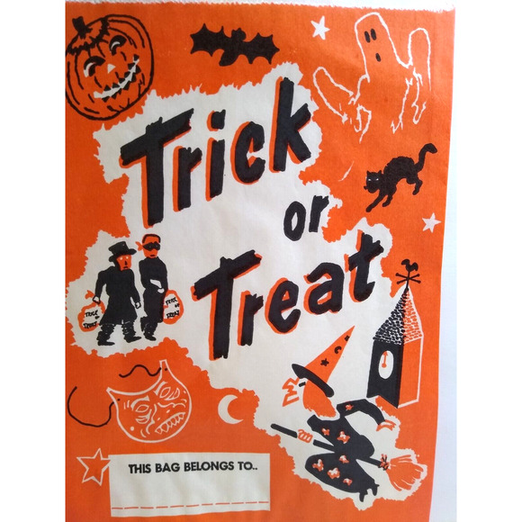 Rare Large 11" Halloween Trick Or Treat Paper Candy Loot Bag Clever Idea Vintage - Picture 6 of 8